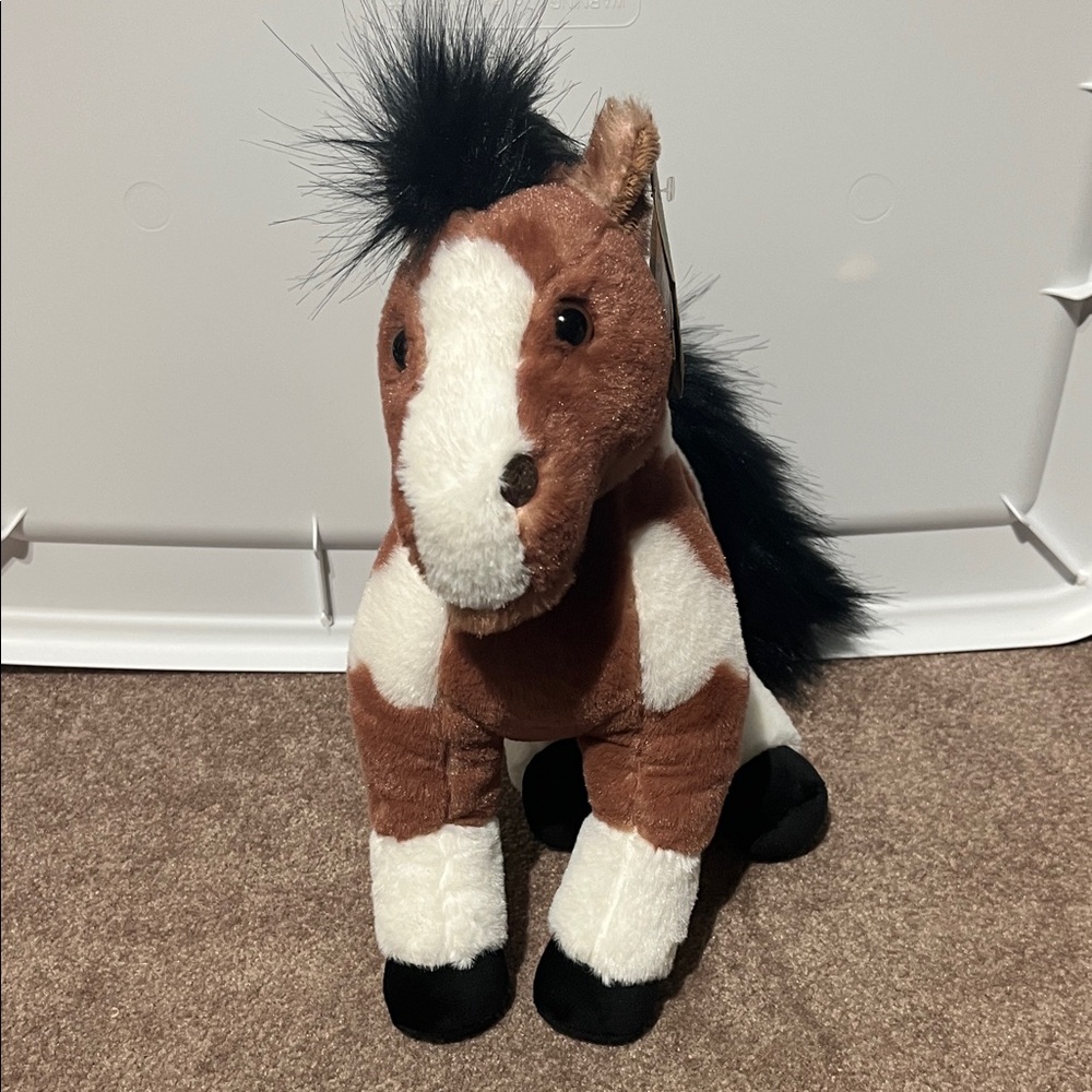 Plush Brown and White Horse Toy